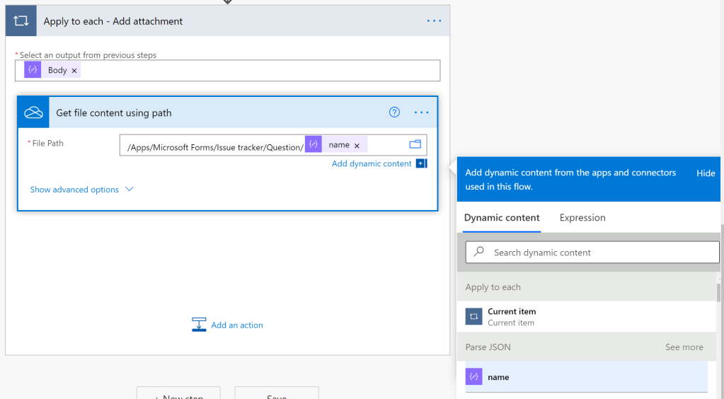 OneDrive for Business - Get file content using path action
